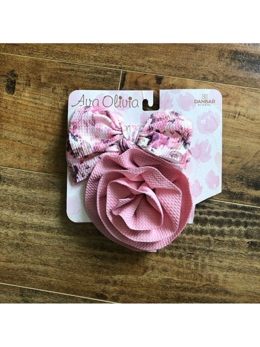 NWOT Ava Olivia Danbar Baby Girl 2-Piece Pink White & Floral Bows Headbands Set